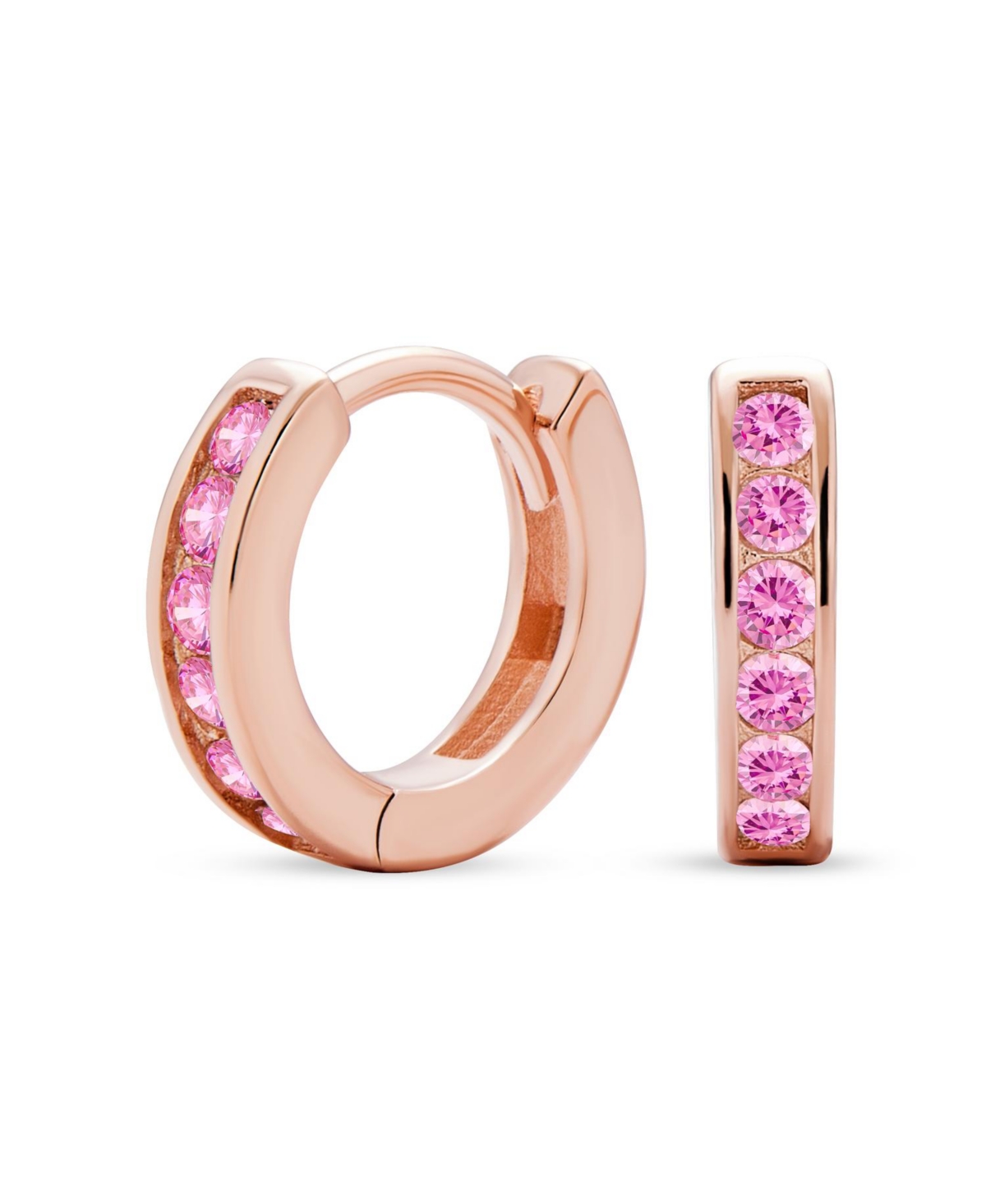 Delicate Tiny Cz Channel Set Huggie Hoop Earrings Sterling Silver - Pink