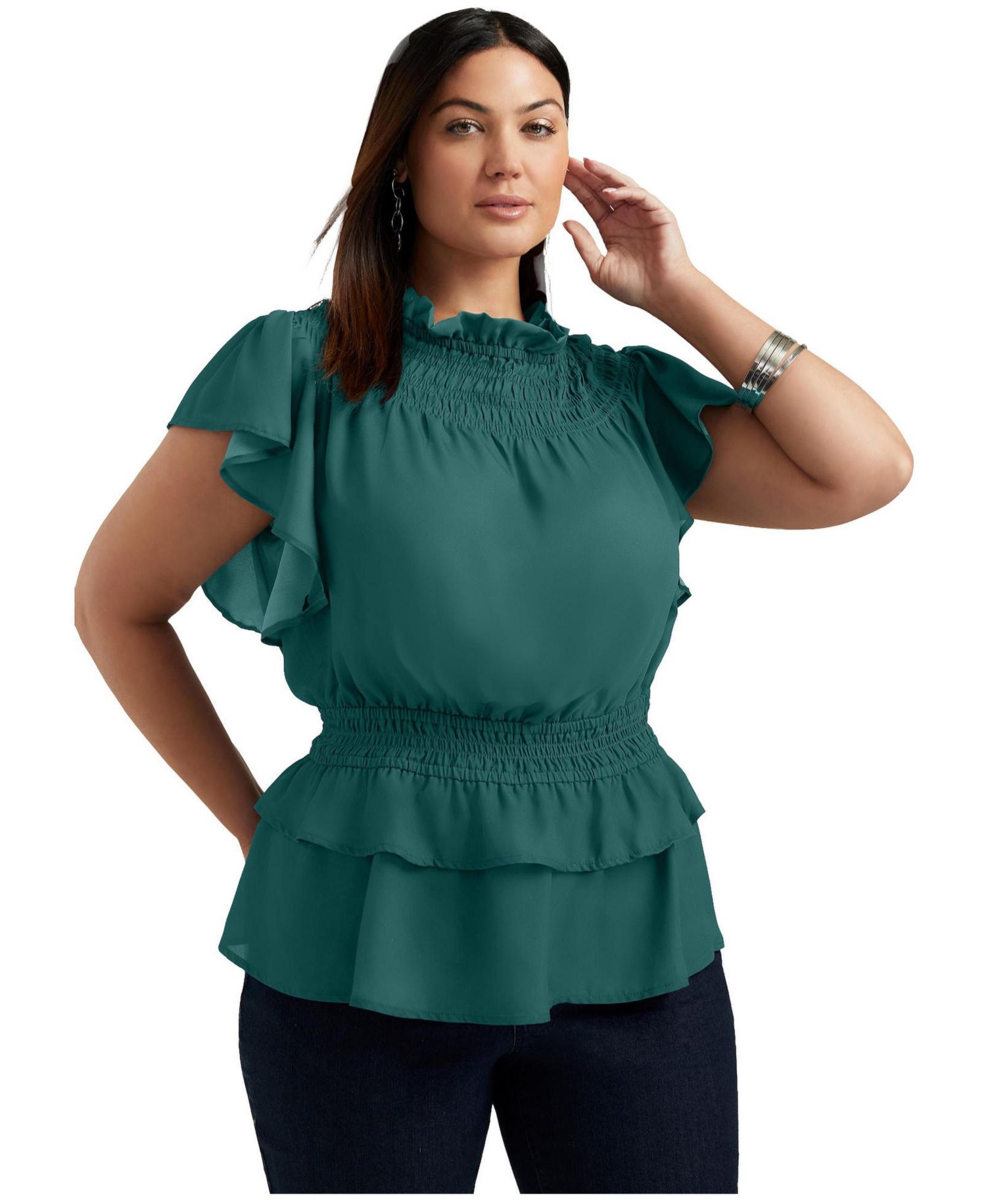 Women's June and Vie Mockneck Ruffle Blouse