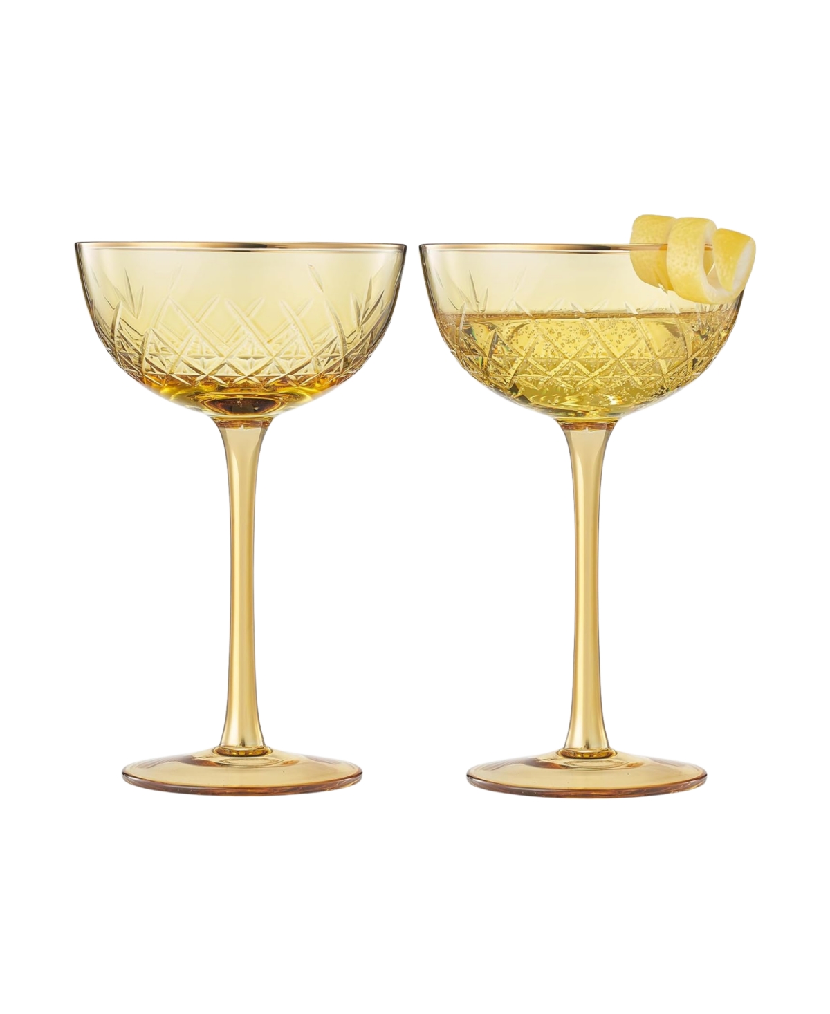 The Wine Savant Vintage Art Deco Coupe Glasses, Set Of 2 In Yellow