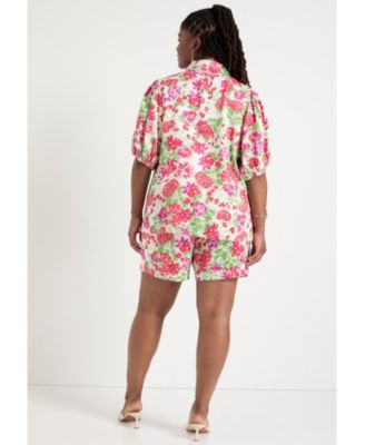 Women's June + Vie Puff-Sleeve Button-Down Blouse