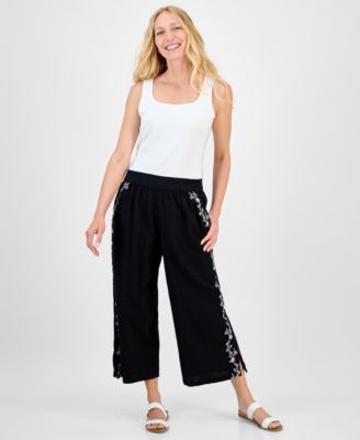 Style & Co - Petite Cotton Embroidered Pull-On Gauze Pants