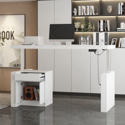 L-Shaped 70.9 in. W Adjustable Height Desk Ergonomic Stand-up Desk White Home Office Sit with Memory Preset Controller