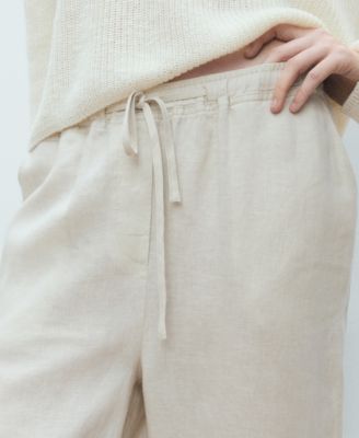 Women's Straight Cropped Linen Trousers Pants