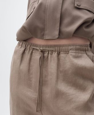 Women's Straight Cropped Linen Trousers Pants
