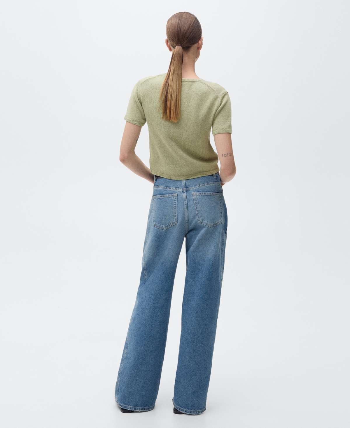 Mango Madeano Short Sleeve Crewneck Sweater In Aqua Green
