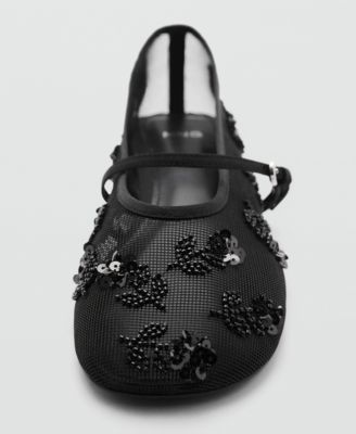 Women's Strap Buckle Embroidered Ballerinas Shoes