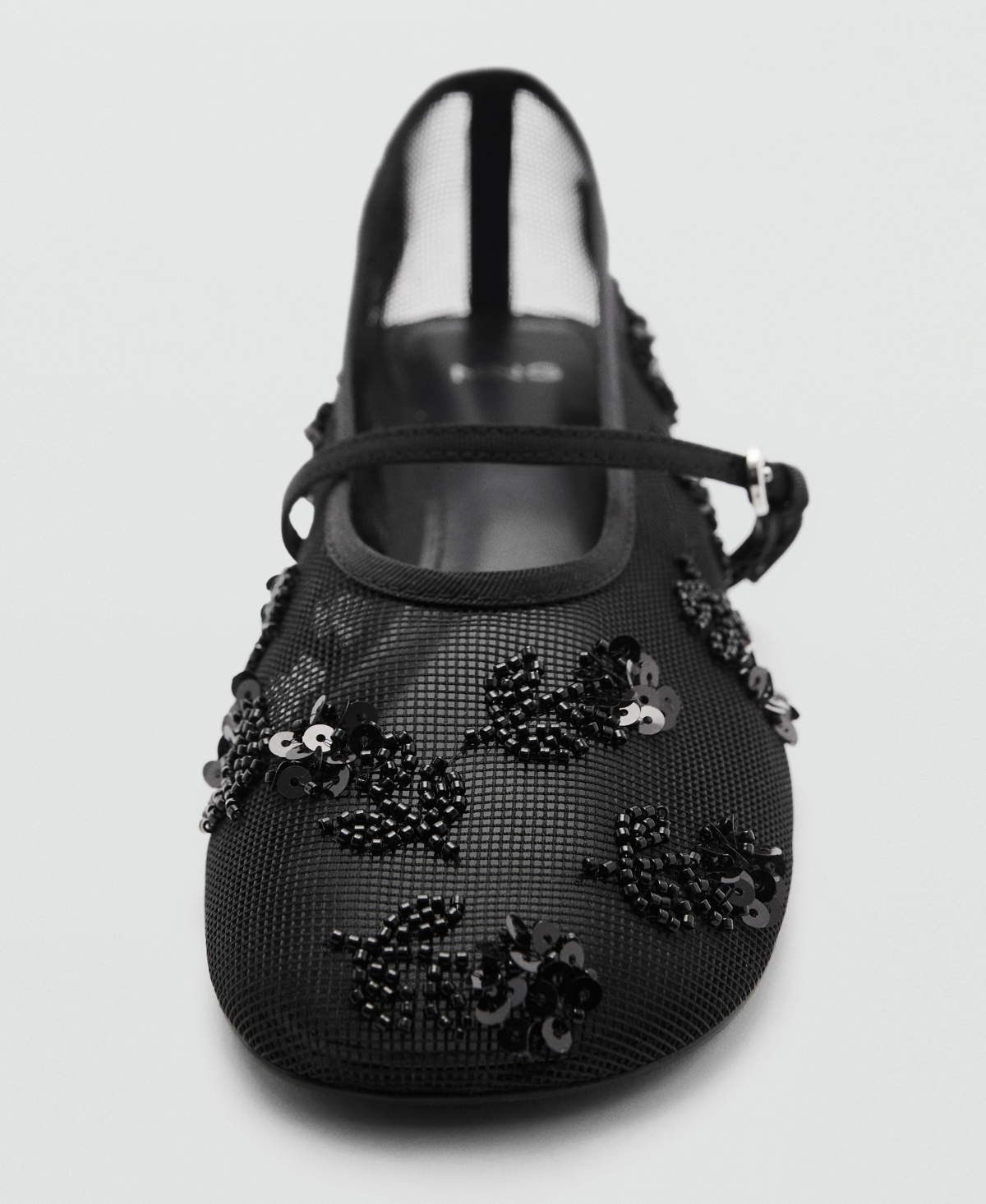 Shop Mango Women's Strap Buckle Embroidered Ballerinas Shoes In Black