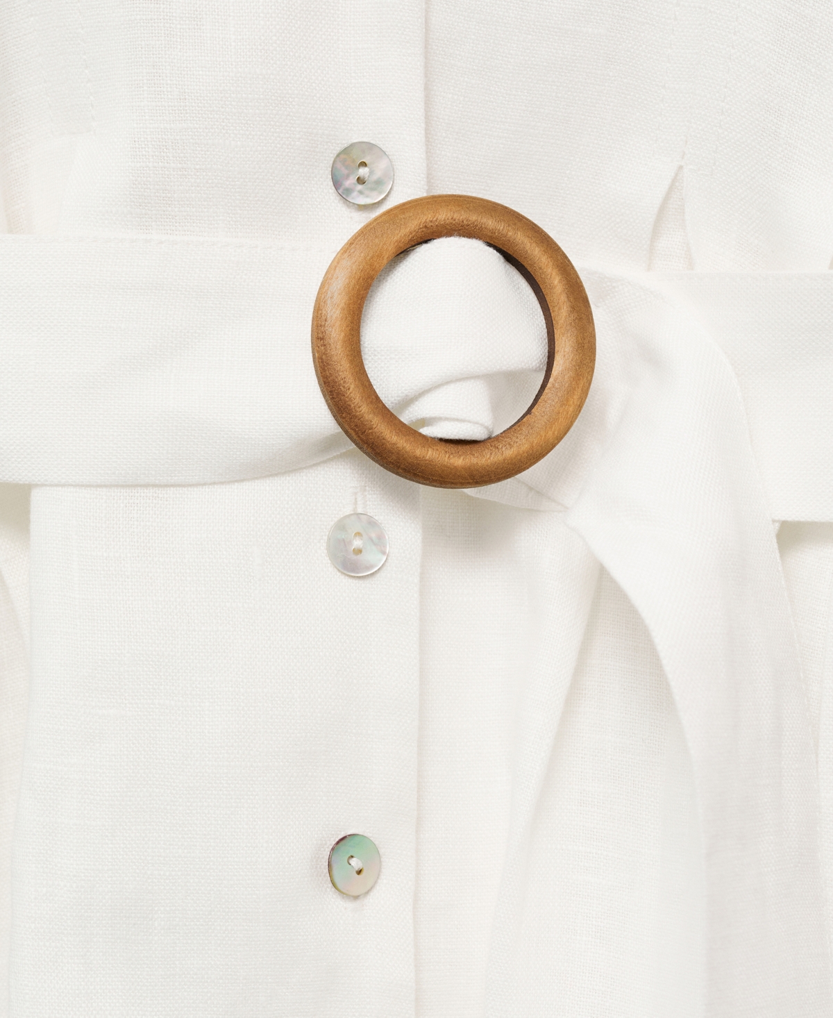 Mango Belted Long Sleeve Linen Shirtdress In White