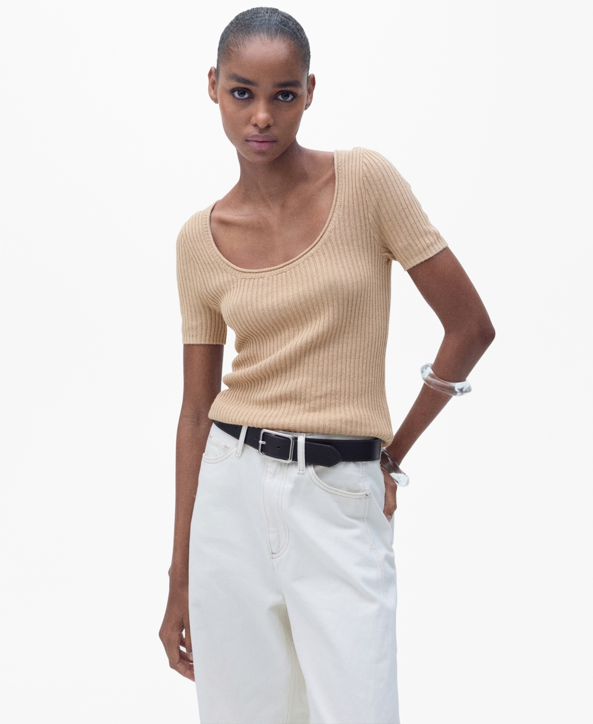 Mango Women's Linen-blend Knitted Sweater In Medium Brown