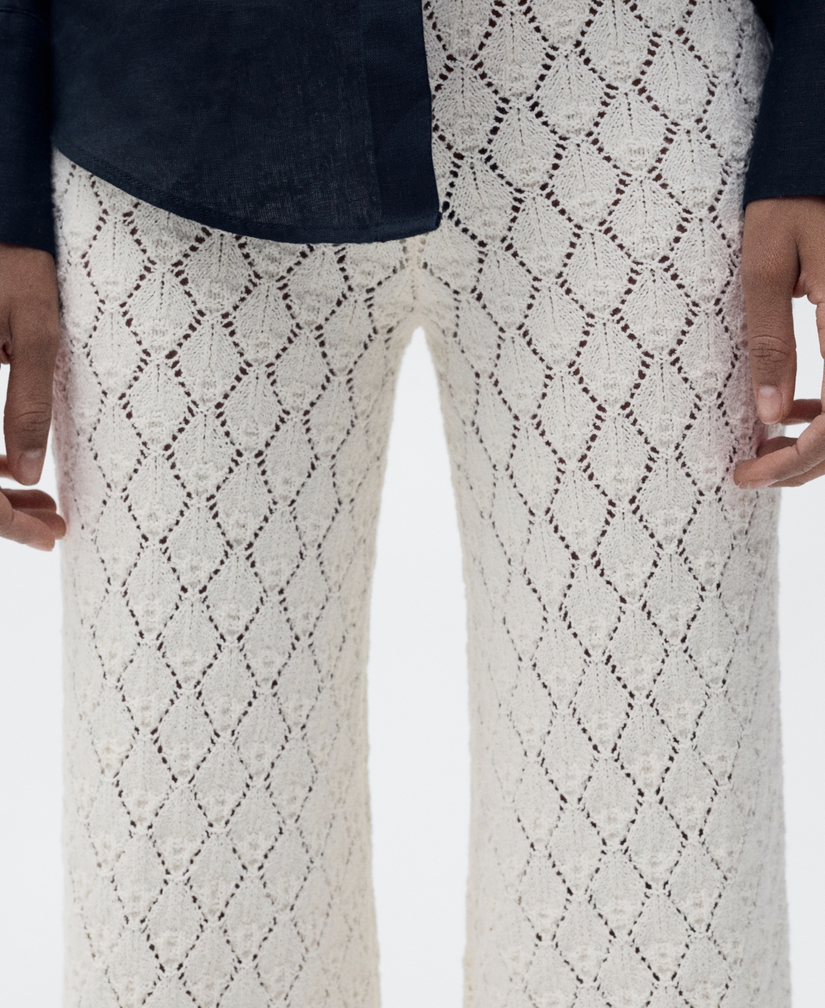 Shop Mango Women's Straight Openwork Knit Pants In Ecru