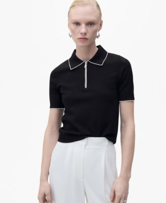 MANGO - Women's Contrast Trims Polo Neck Sweater