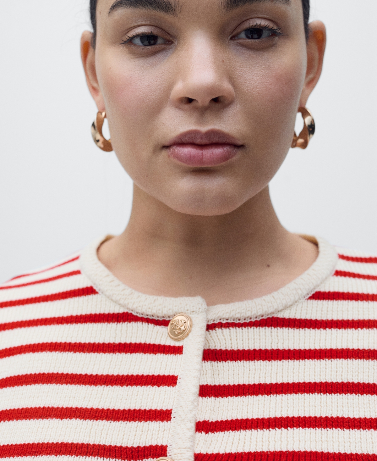 Mango Women's Stripped Knit Cardigan Sweater In Red