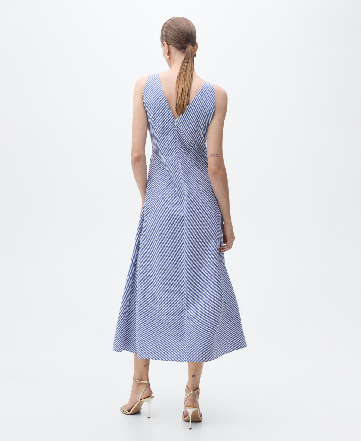 Shop Mango Women's Striped Flared Midi Dress In Blue