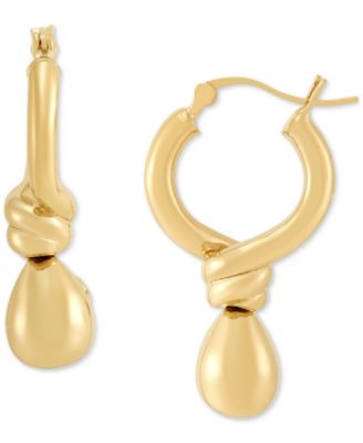 Polished Knot & Teardrop Dangle Hoop Earrings in 14k Gold