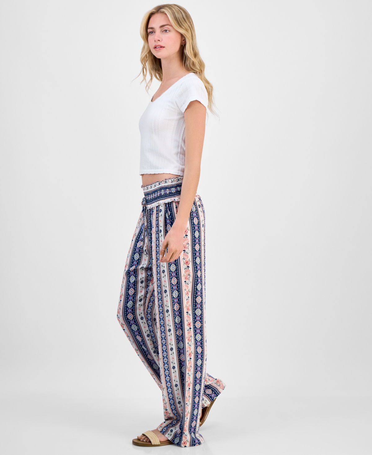 KINGSTON GREY JUNIORS' FLORAL-PRINT WIDE-LEG SOFT PANTS 