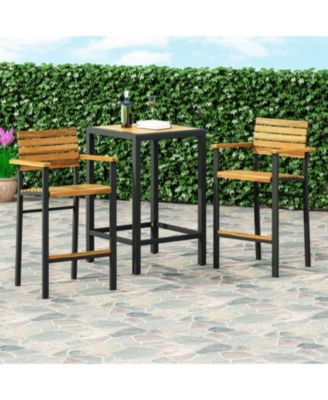 Modern Industrial Acacia Wood Barstool Set of 2, Teak and Black