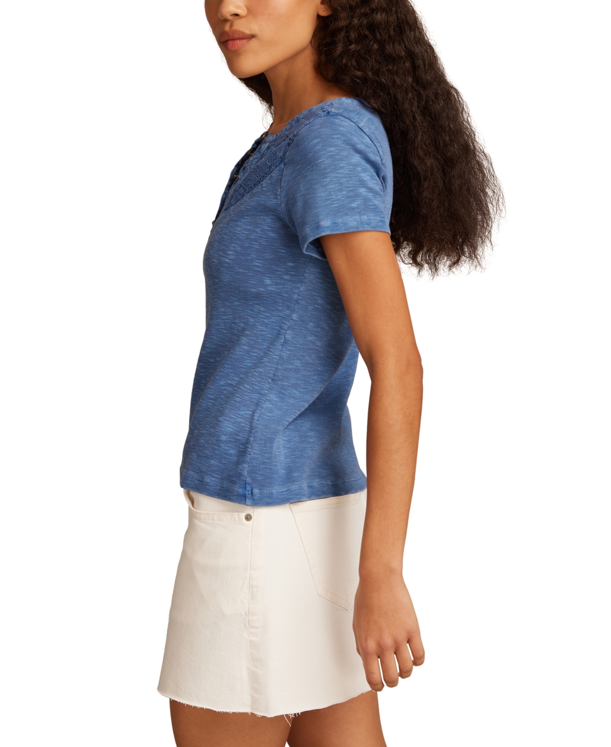 Shop Lucky Brand Women's Cotton Cutwork Henley Tee
