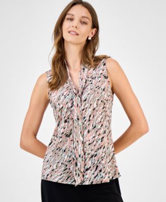 Kasper - Women's Printed Tie-Neck Sleeveless Top