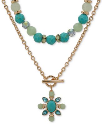 Многослойное ожерелье Anne Klein со смешанными камнями и бисером в виде цветка золотистого цвета, удлинитель 16 дюймов + 3 дюйма