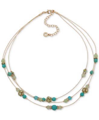 Многослойное колье Anne Klein золотистого цвета со смешанными камнями и бусинами, удлинитель 16 дюймов + 3 дюйма