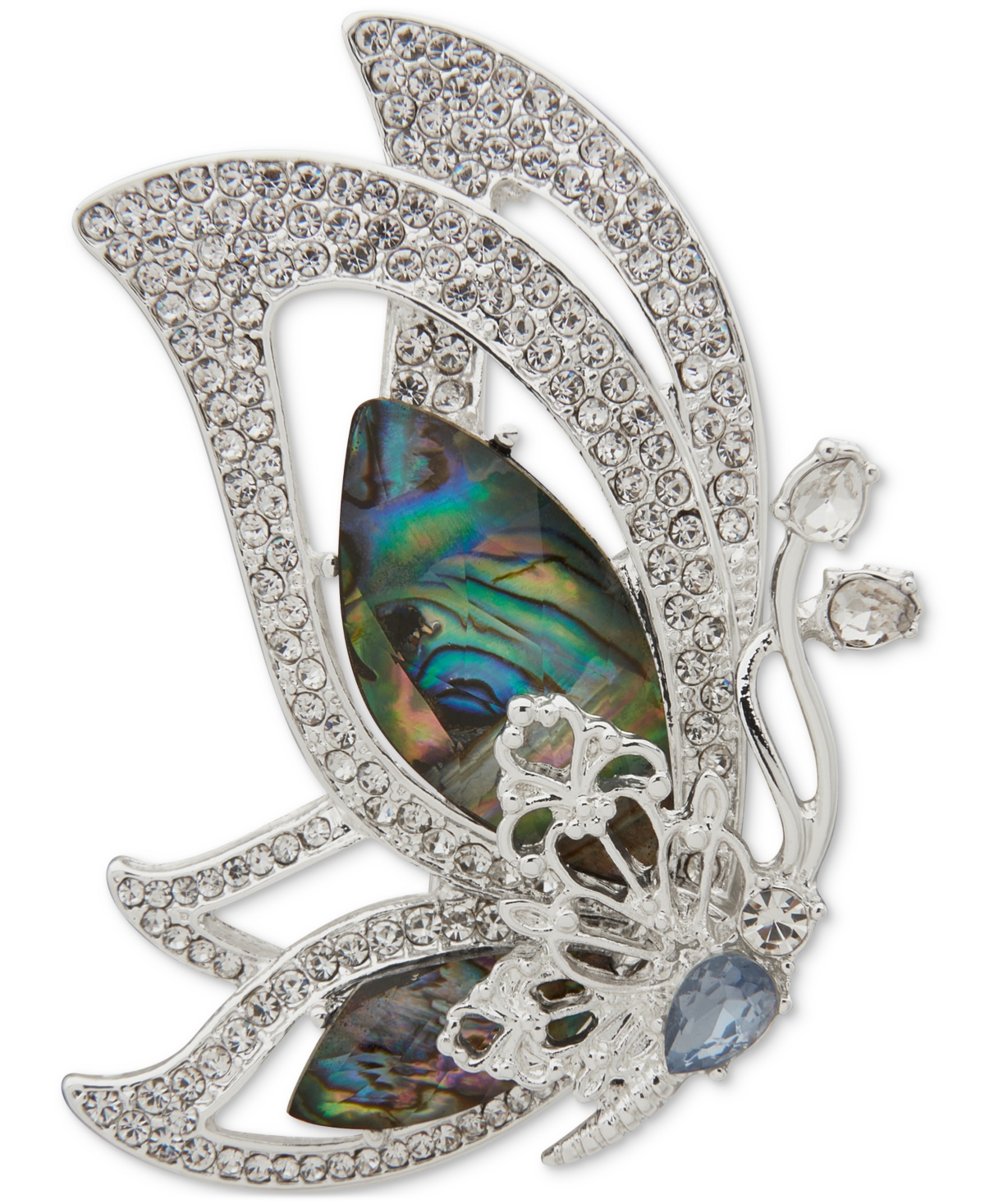 Silver-Tone Mixed Stone Butterfly Pin - Blue