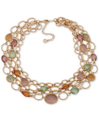 Многослойное колье-ошейник Anne Klein с овальным кольцом и камнями золотого цвета, удлинитель 16 дюймов + 3 дюйма