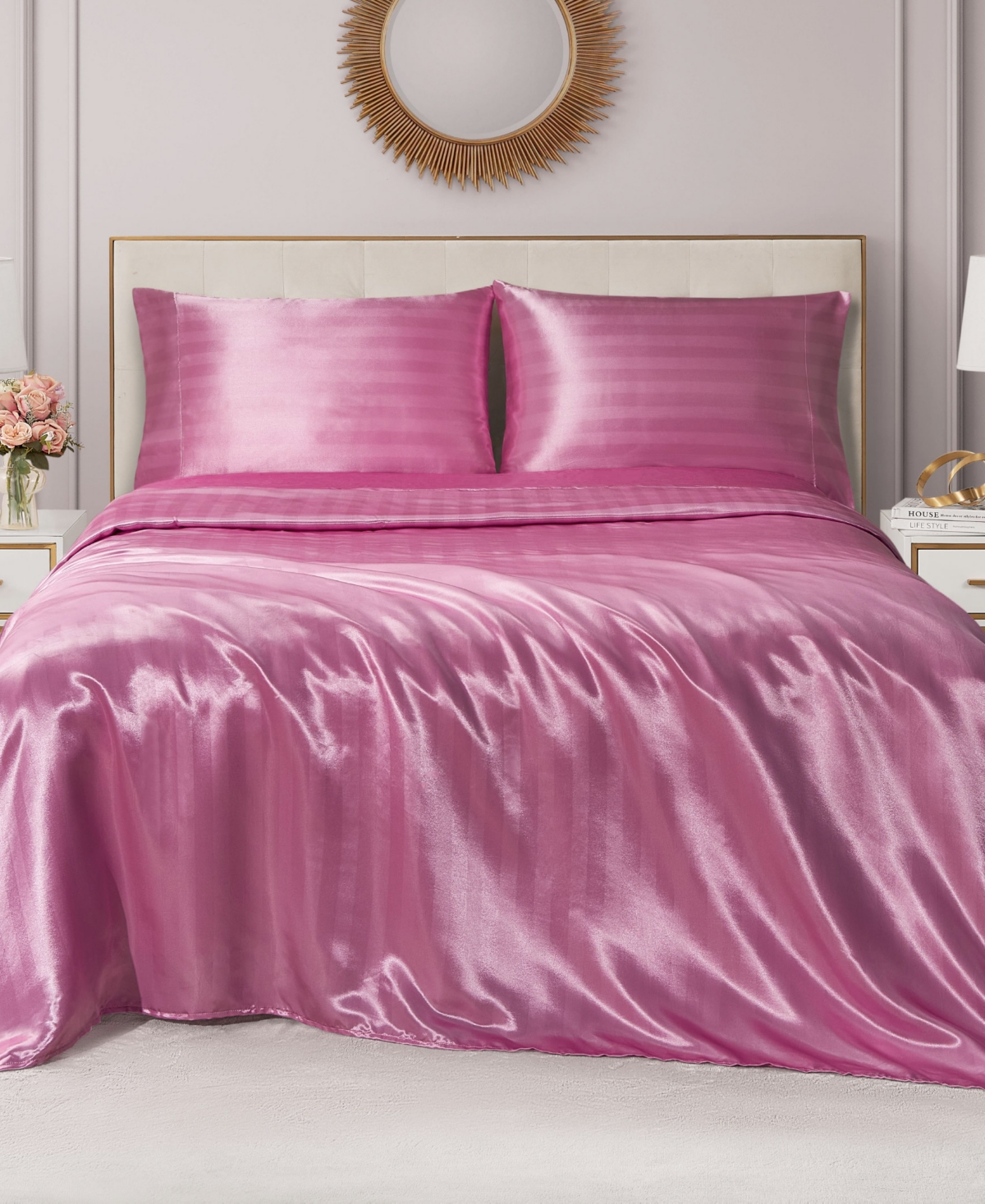 Juicy Couture Satin Damask 4-pc. Sheet Set, King In Pink
