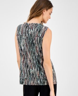 Women's Printed Keyhole Sleeveless Top, Regular & Petite