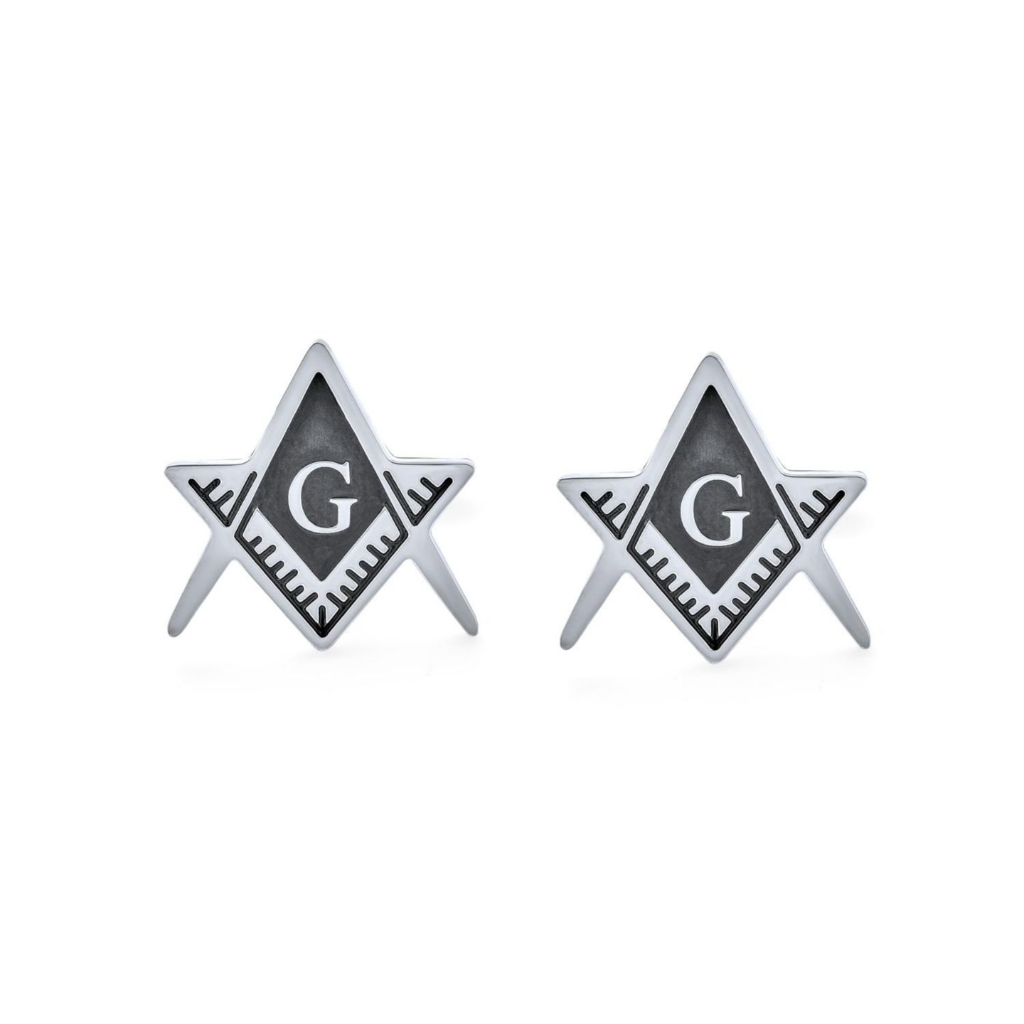 Мужские запонки Bling Jewelry Freemasons Compass Masonic Cufflinks Silver Gold Tone Stainless Steel Set-2, цвет: Золотой серебряный — фото 3