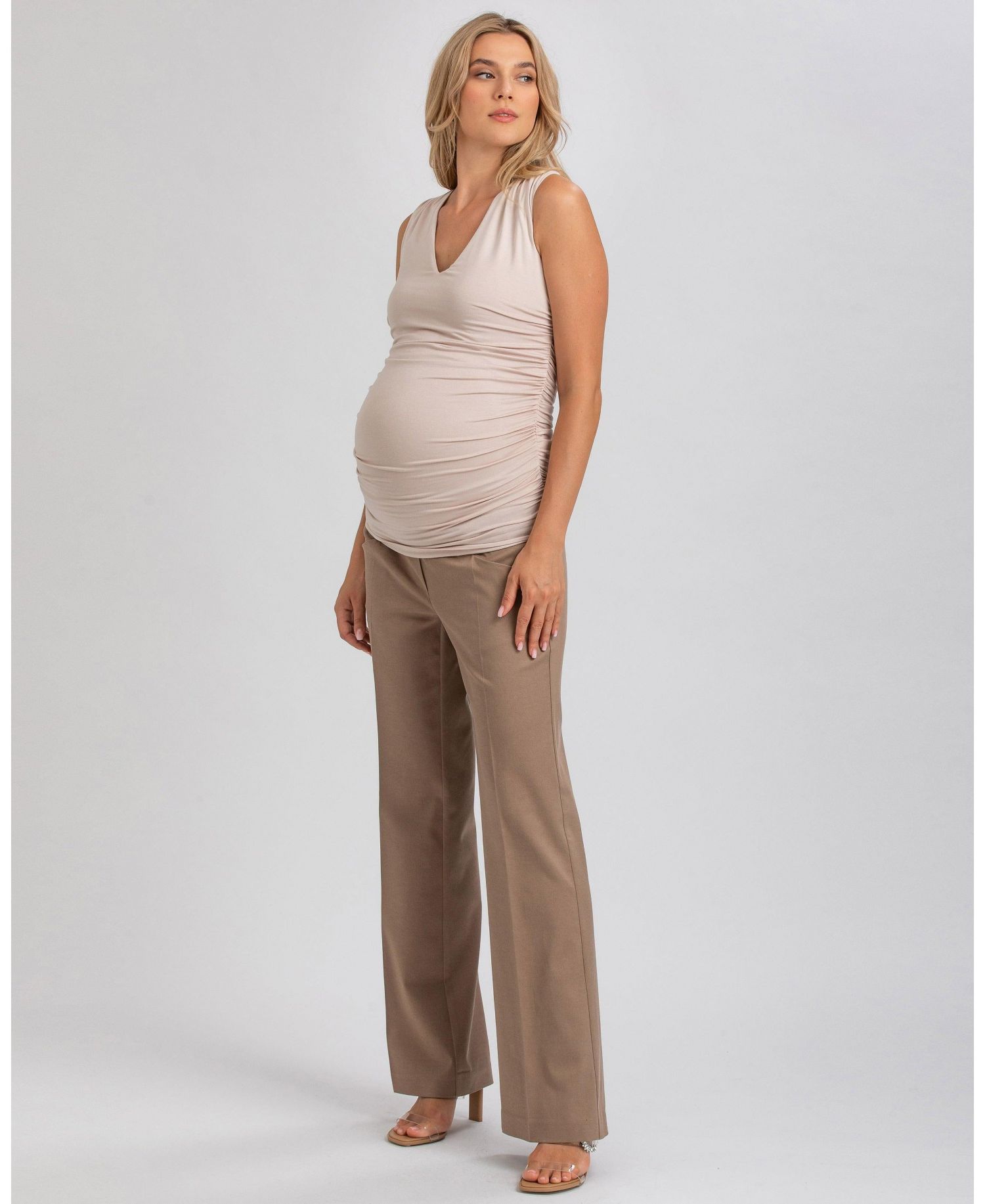 Maternity Sleeveless Dolce Blouse with V-Neck and Side Ruching