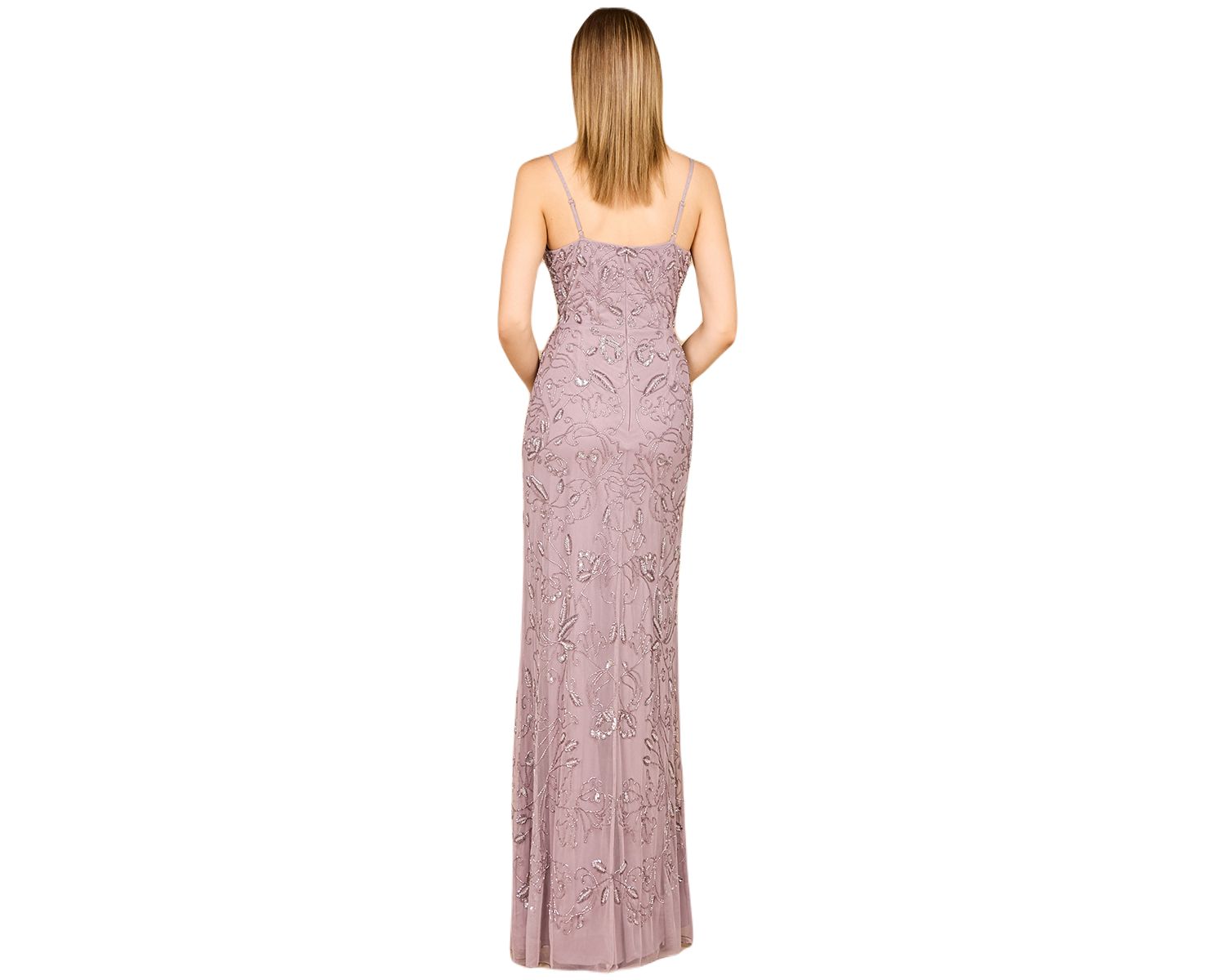 Women's Embellished Gown with Slit And Spaghetti Straps - OUTLET