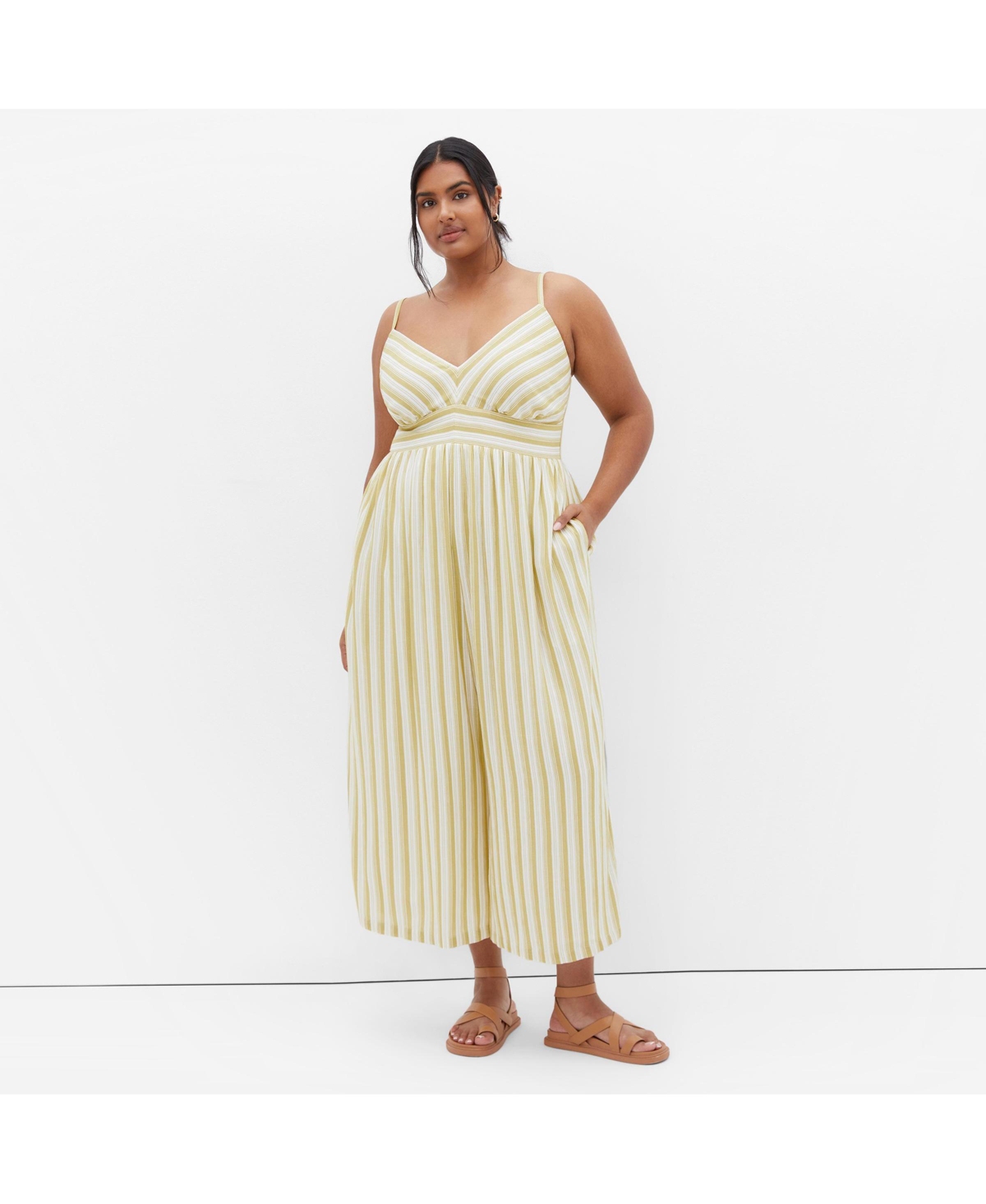 Plus Size Lara Stripe Jumpsuit - Khaki stripe