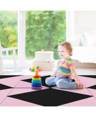 8 Feet PU Leather Folding Gymnastics Mat with Hook and Loop Fasteners-Black & Pink