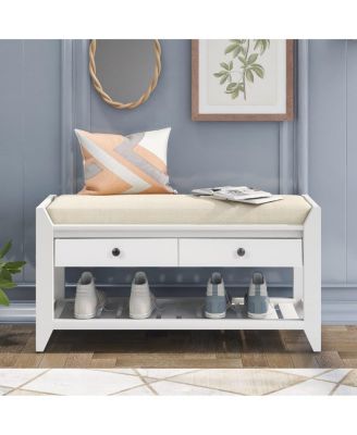 Entryway Storage Bench with Cushion Drawers and Shoe Rack for Organized Seating and Footwear Storage in Small Spaces-The Pop Home