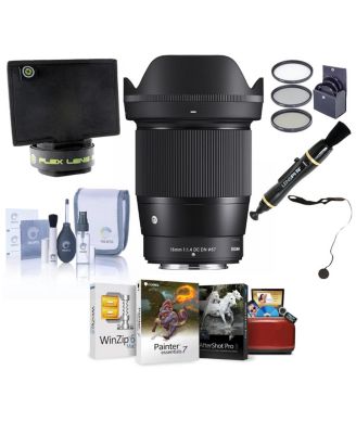 16mm f/1.4 DC DN Contemporary Lens for Fujifilm X, Bundle with ProOptic 67mm Filter Kit, Cleaning Kit, Cap Keeper, Flex Lens Shade, Lens