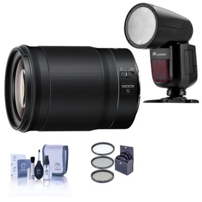 NIKKOR Z 85mm f/1.8 S Lens for Nikon Z, Bundle with Flashpoint Zoom Li-on X R2 TTL On-Camera Round Flash Speedlight, 67mm Filter Kit, Cleaning