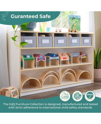 EdQ Shelves and 5 Bin Storage Unit 30" - Natural: Children's Wooden Toy Storage Organizer for Kids' Bedrooms and Playrooms