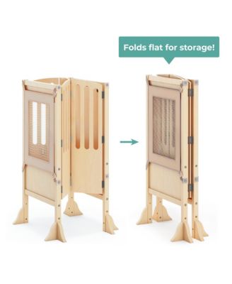 Contemporary Kitchen Helper Step Stool - Walnut: Kids' Adjustable, Foldable Wooden Learning Toddler Tower with Non-Slip Mat