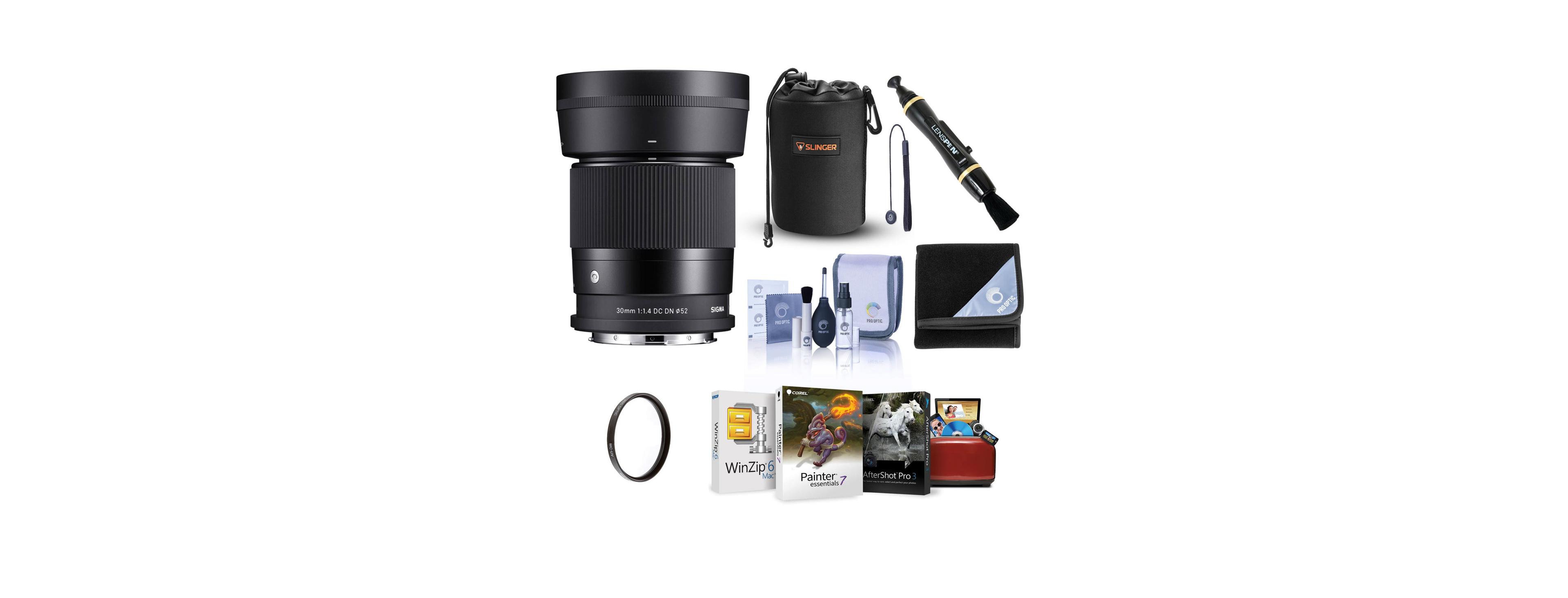 Sigma 30mm f/1.4 Dc Dn Contemporary Lens for L Mount, Bundle with 52mm Uv Filter, Lens Pouch, Lens Cleaner, Cleaning Kit, Mac Software Kit, Lens Cap