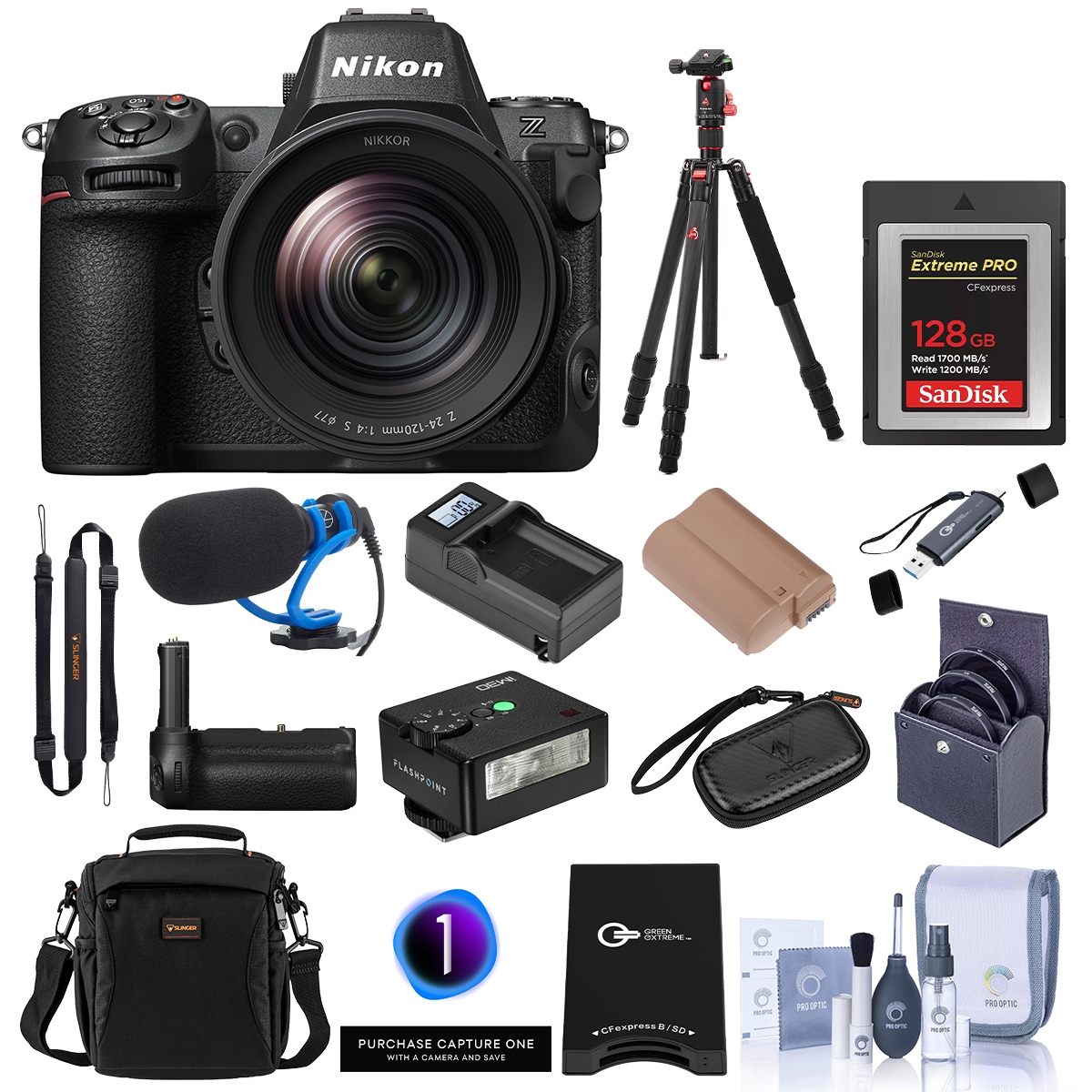 Nikon Z8 Mirrorless Camera with Nikkor Z 24-120mm f/4 S Lens, Bundle with Filter Kit, 128GB Memory Card, Mb-N12 Battery Grip, En-EL15c Battery, Charge