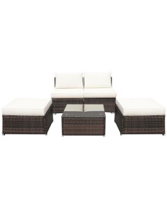 5PCS Outdoor Furniture Set Patio Rattan Armless Chair & Ottoman w/ Cushion