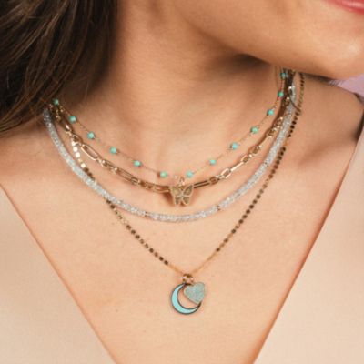 Turquoise Bead Chain Necklace 14K Gold