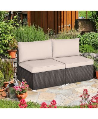 2PCS Patio Sectional Armless Sofas Outdoor Rattan Furniture Set w/ Cushions