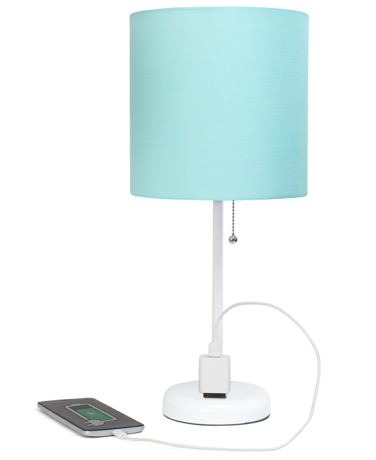 Creekwood Home 19.5" Metal Oslo Contemporary Bedside Duo Table Lamp Set In White Base,aqua Shade