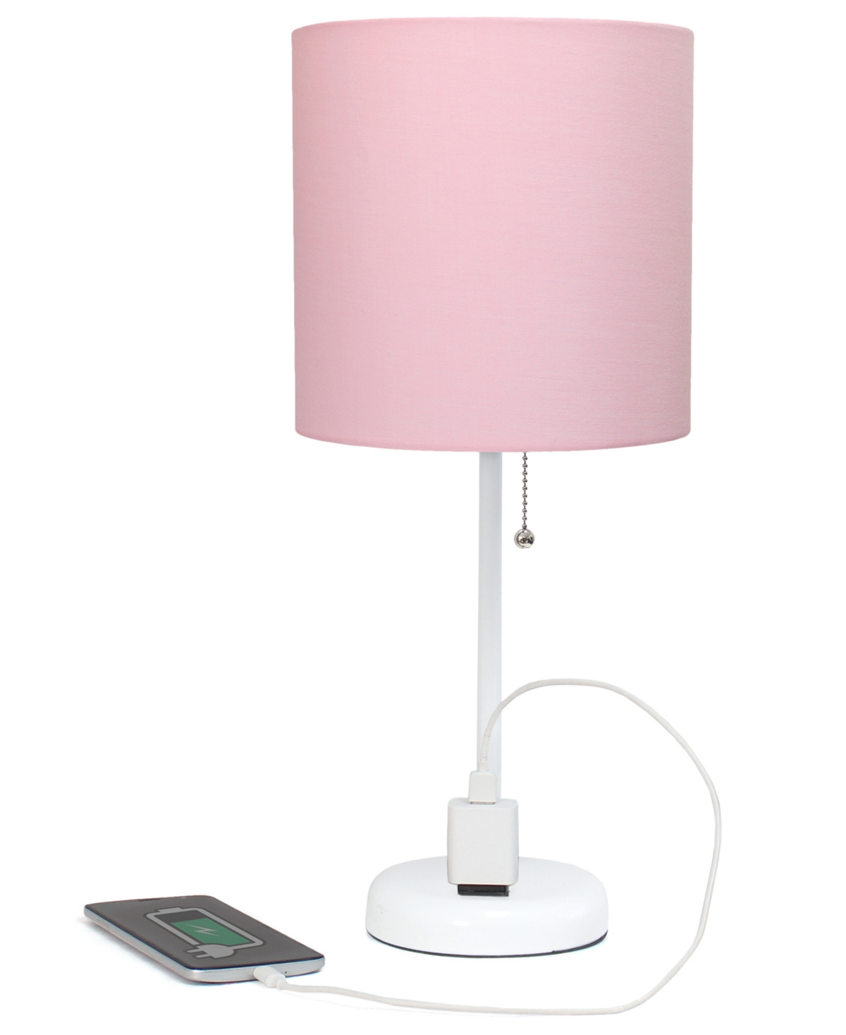 Creekwood Home 19.5" Metal Oslo Contemporary Bedside Duo Table Lamp Set In White Base,light Pink Shade