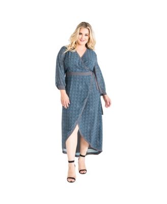 Plus Size Snakeskin High Low Chiffon Wrap Dress Maxi Length