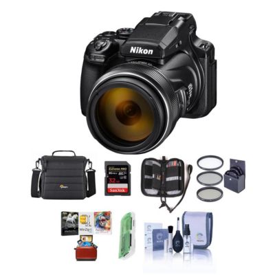 Nikon COOLPIX P1000 Digital Point & Shoot Camera (Black), Bundle Kit with Camera Case + 32GB SD Card + 77mm Filter Kit + Cleaning Kit + Card