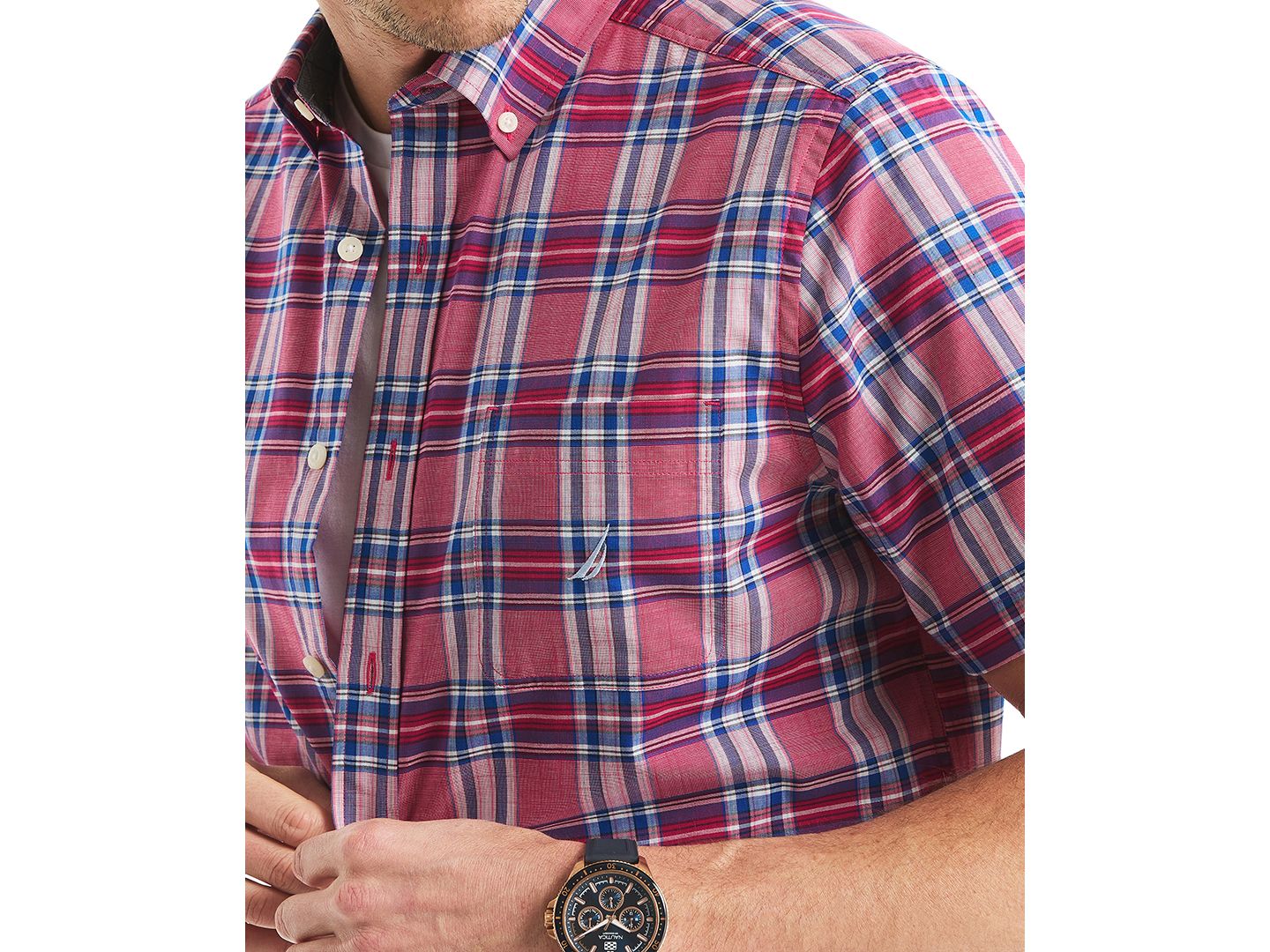 Мужская рубашка Nautica Classic-Fit 100% Cotton Plaid Button-Down, цвет: Deep Fuschia — фото 3