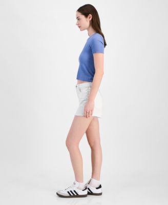 Juniors' Lace-Trimmed Mom Shorts