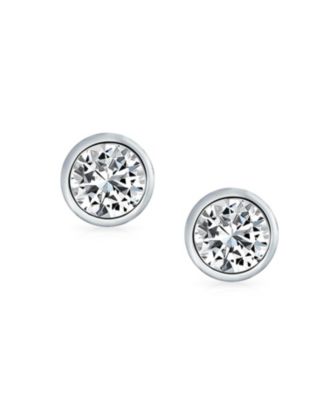 Set of 2 Simple Martini Bezel Set CZ Stud Earrings Gold Plated Sterling Silver